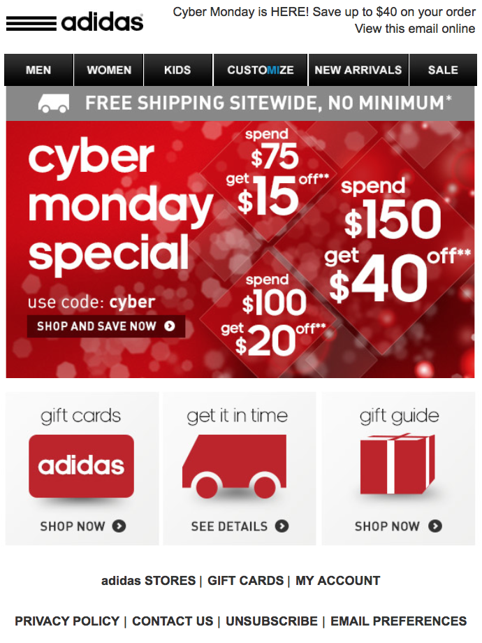 adidas cyber monday 250 gift card