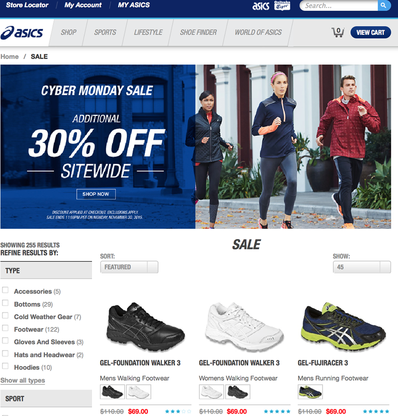 cyber monday deals asics running shoes